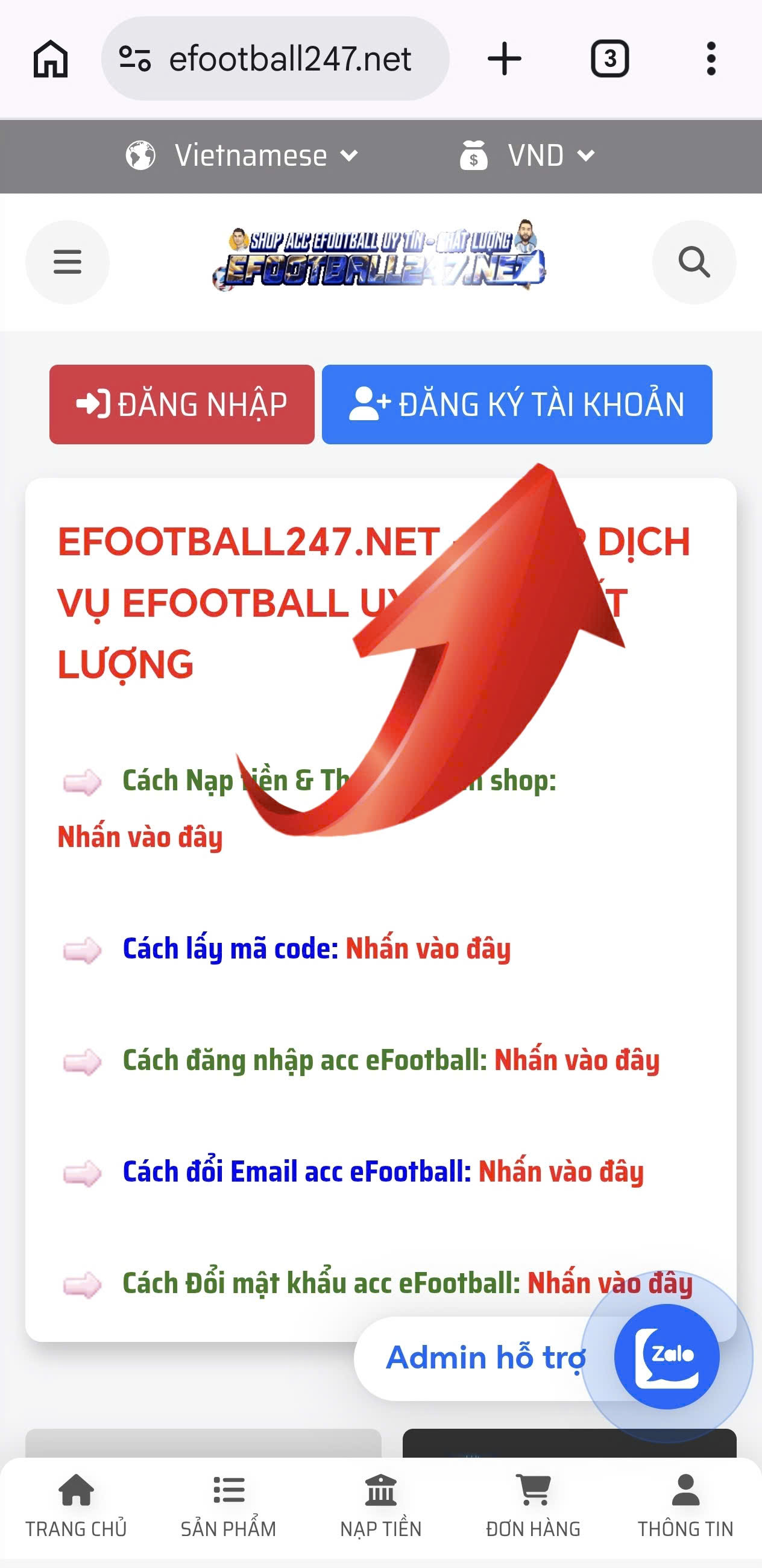 Đăng ký tài khoản trên eFootball247.net