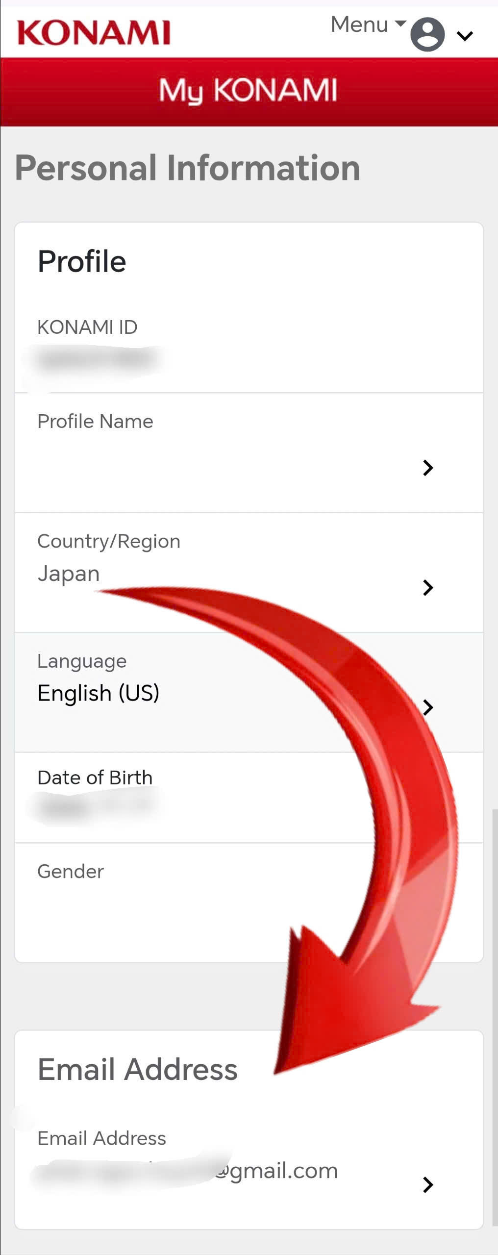 Chọn Email Address