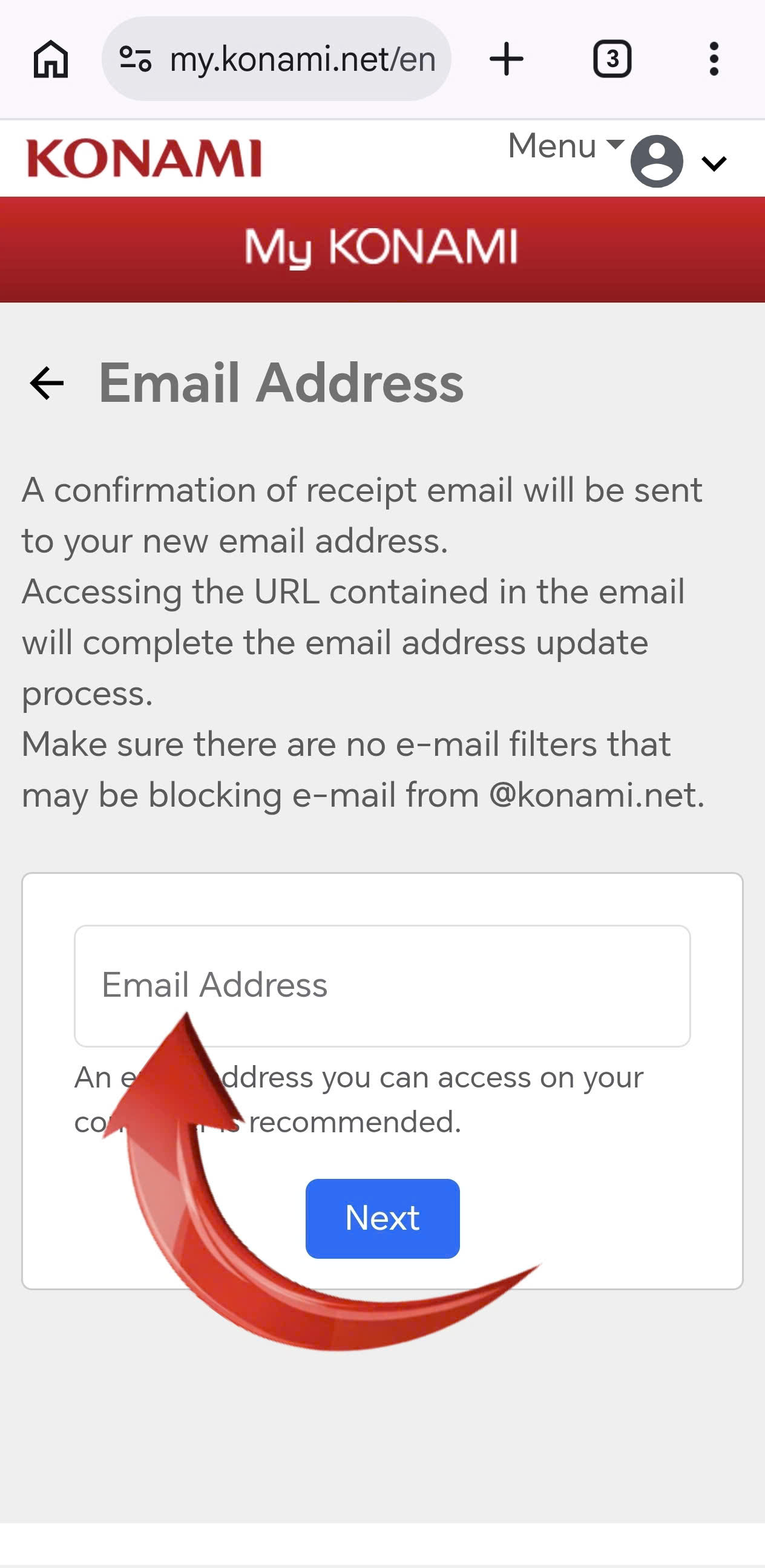 Nhập email mới cho tài khoản eFootball