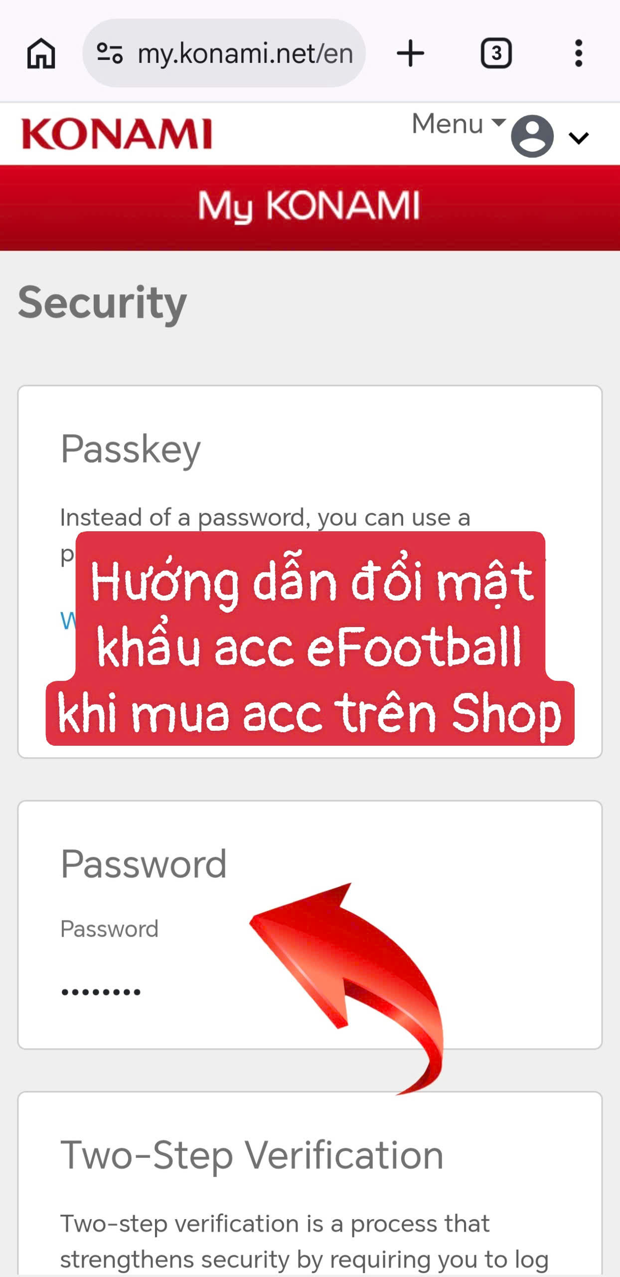 Hướng dẫn đổi mật khẩu acc eFootball